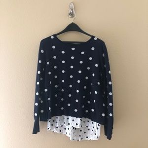 Navy Polka Dot Oversized Sweater Layer Knit Blouse